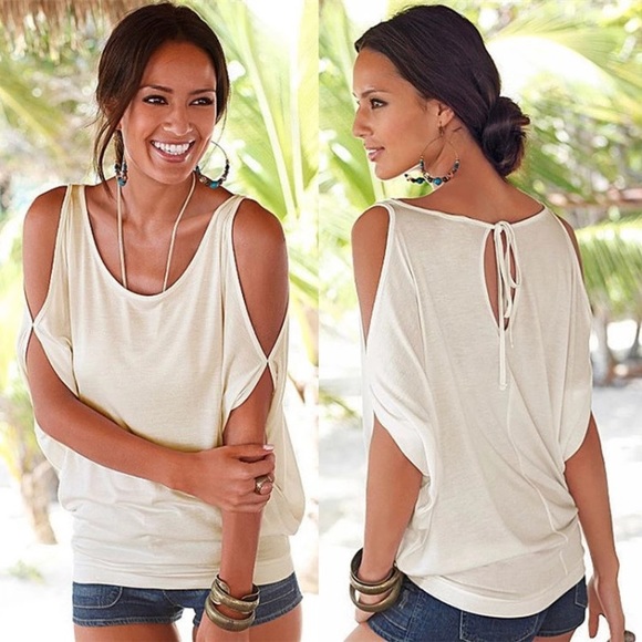 NEW White cold shoulder cut out t shirt - Picture 1 of 3